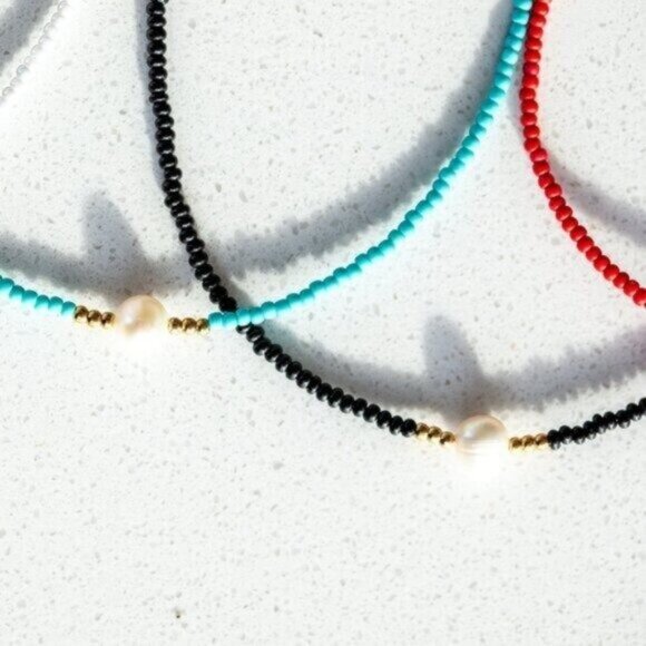 You Pick Color beaded Necklace freshwater Pearl Choker Perfect Summer Necklace - Picture 4 of 13